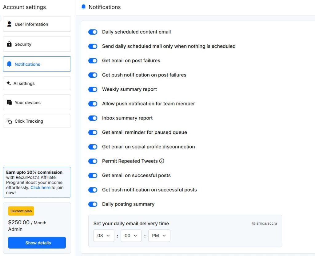 Emails/Notifications Preferences