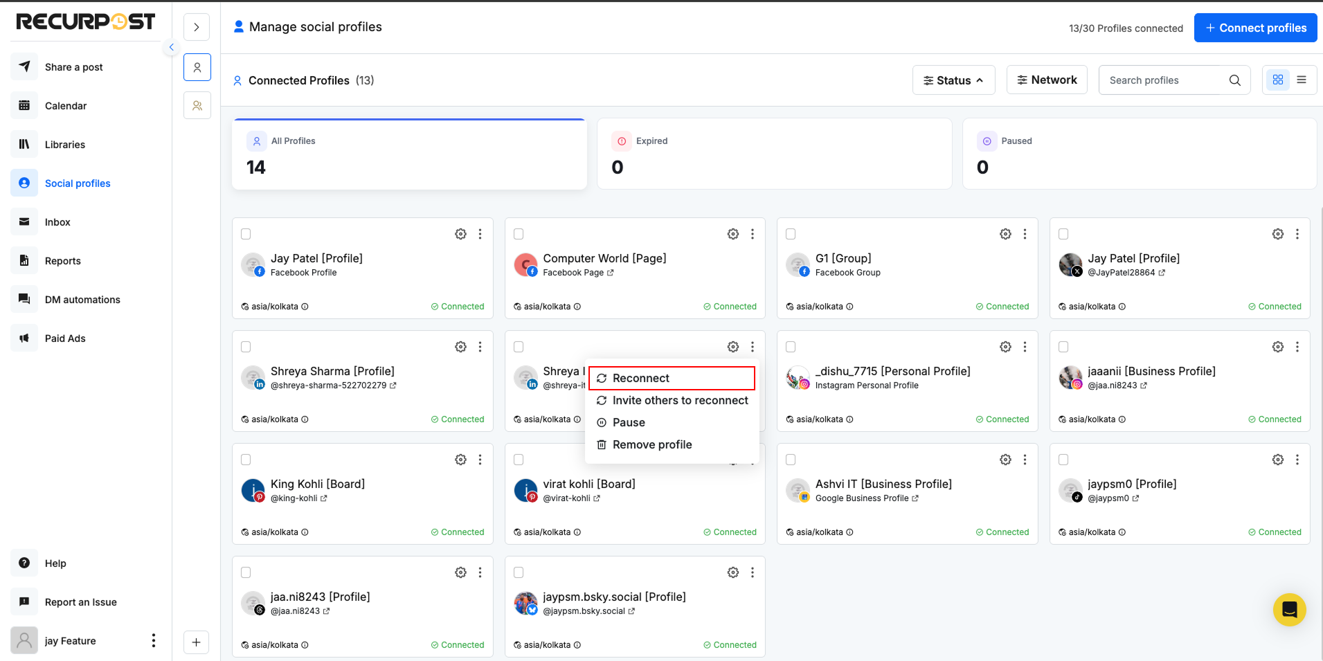 reconnect social account