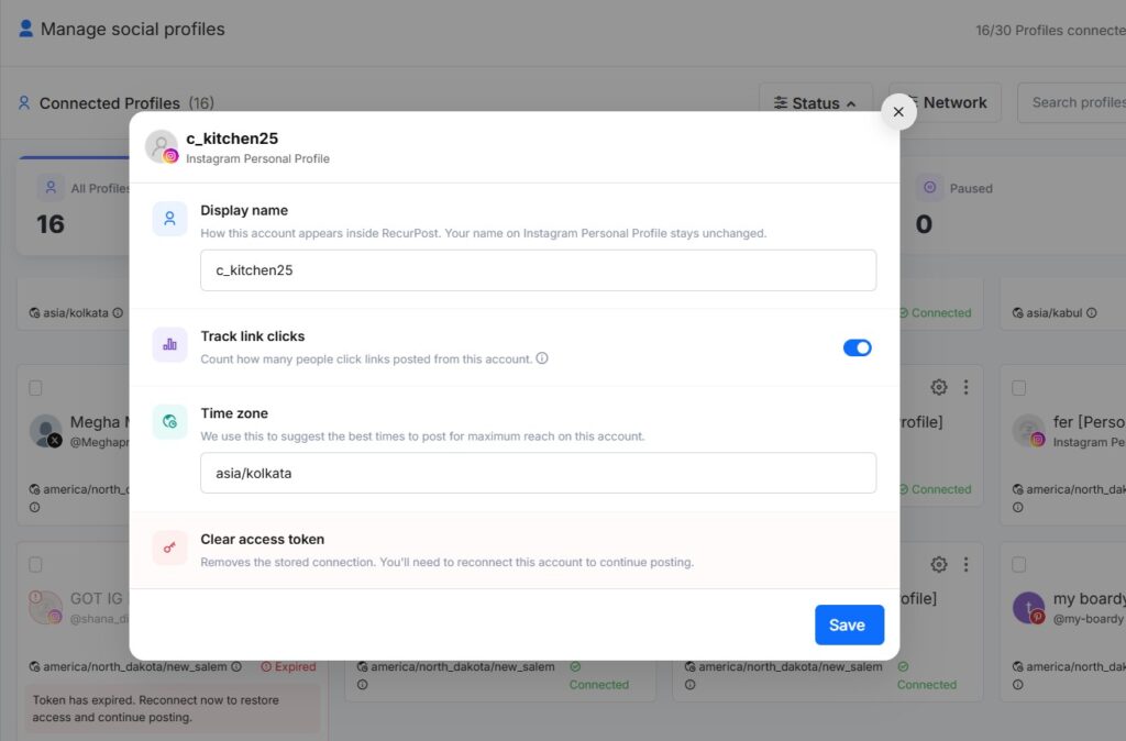 update social profile details