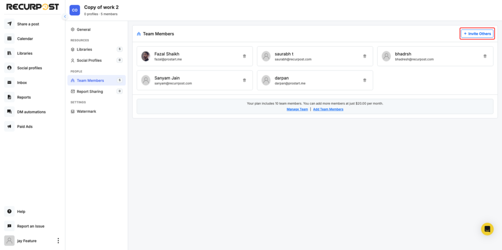 invite a team member - recurpost - social media scheduler