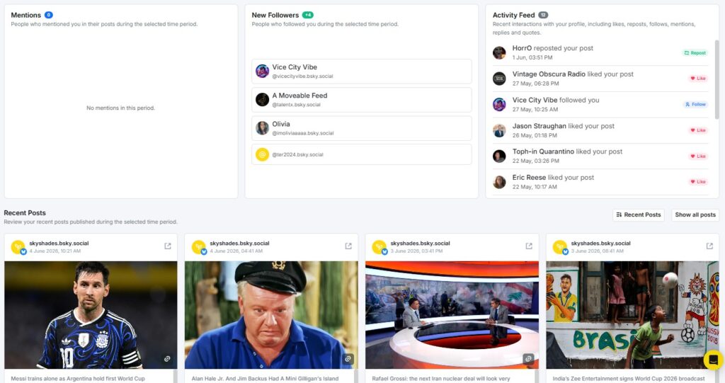 bluesky mentions net followers activity feed and recent posts