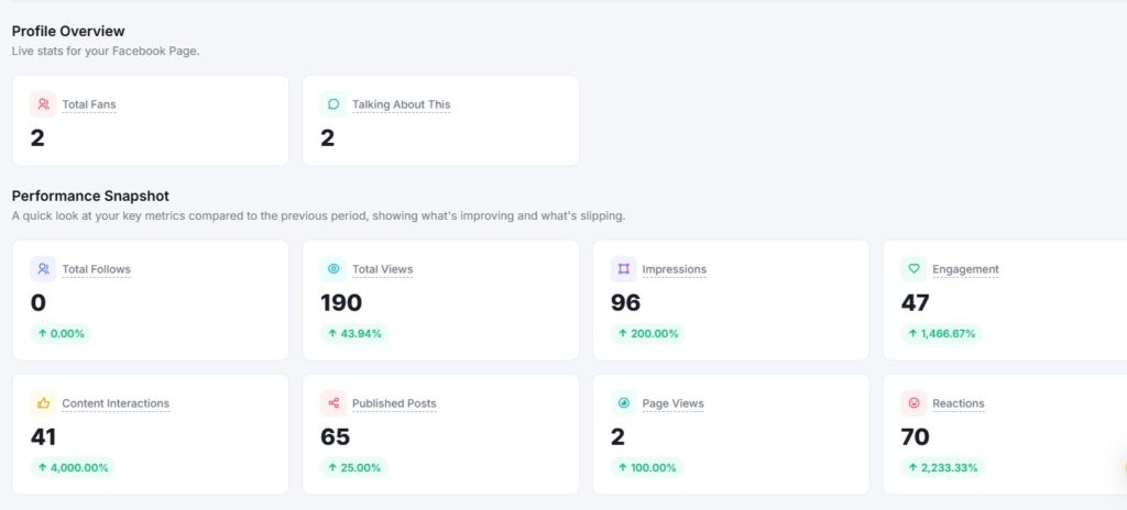 facebook profile overview and performance snapshot