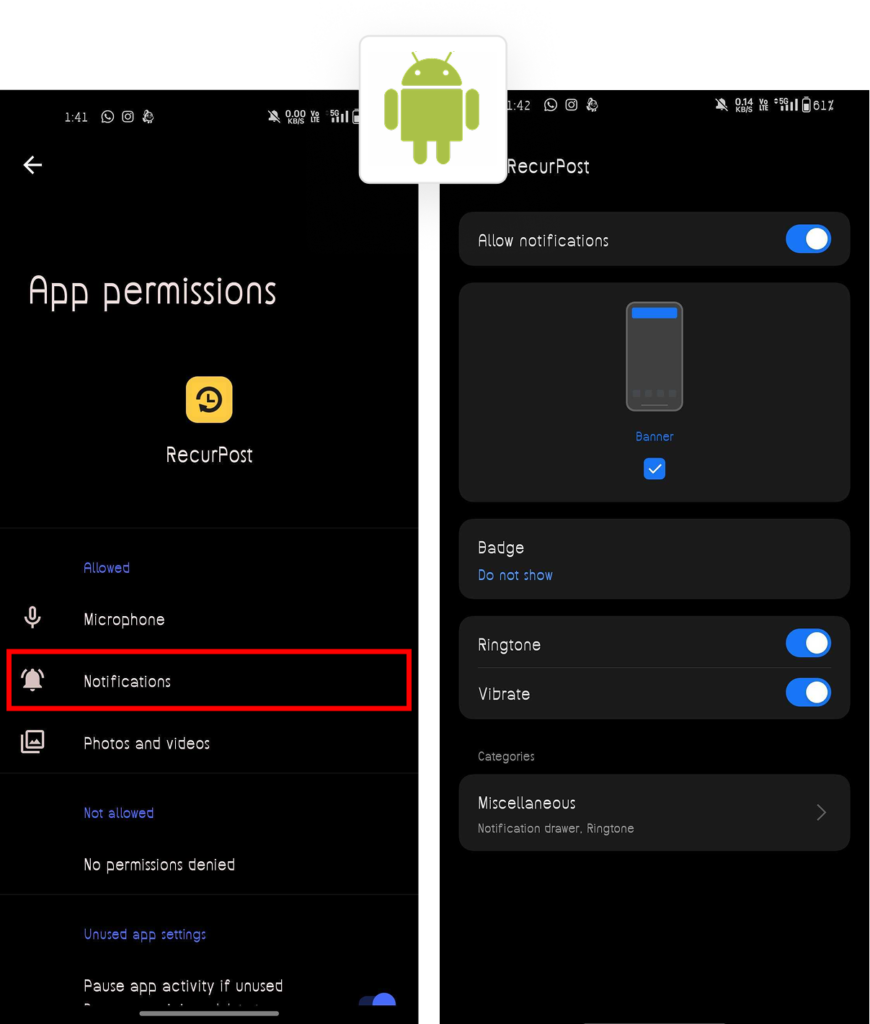 RecurPost mobile app Push Notifications are Turned OFF in android 2
