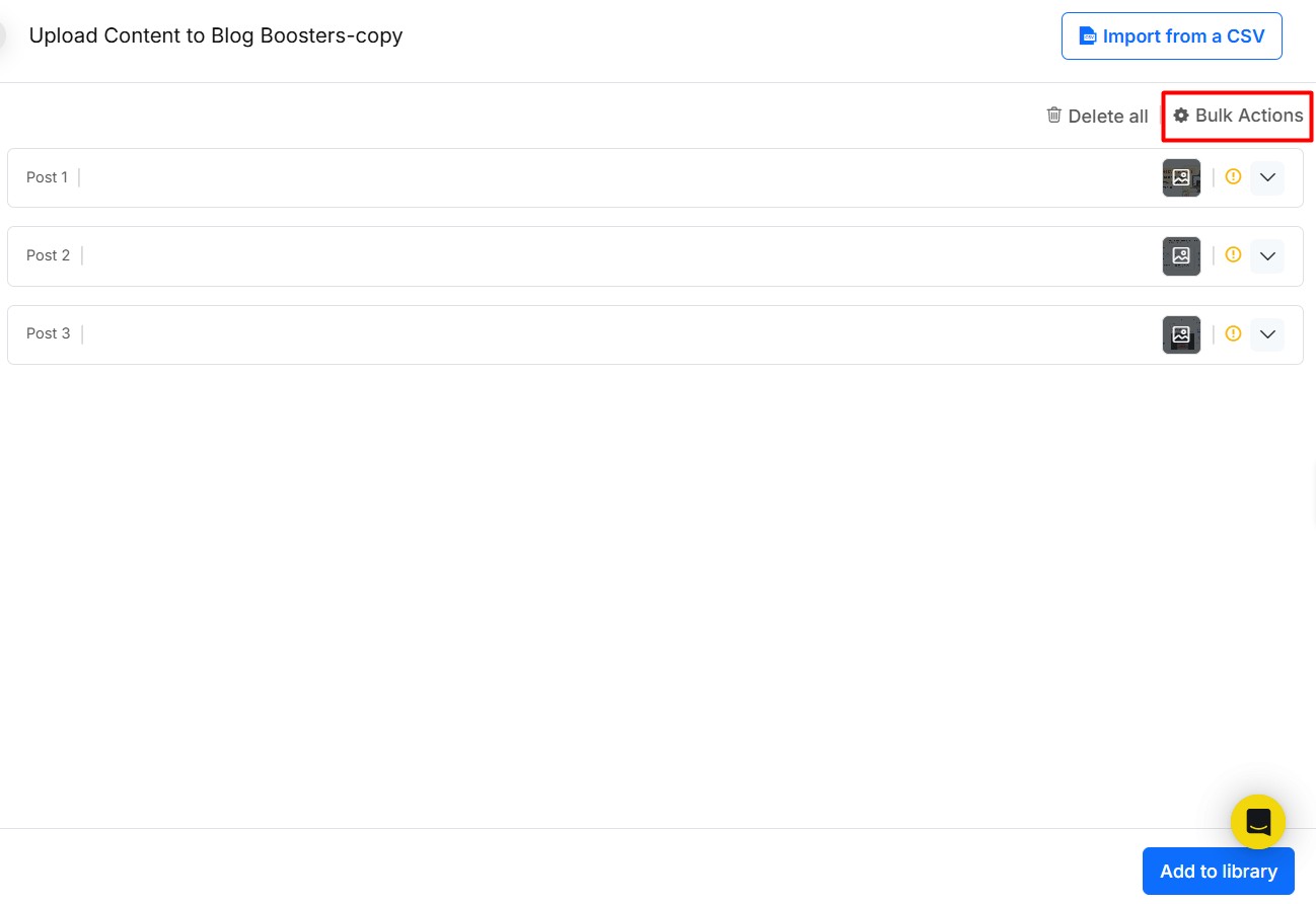bulk action in bulk upload