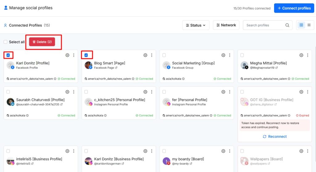 delete social profiles