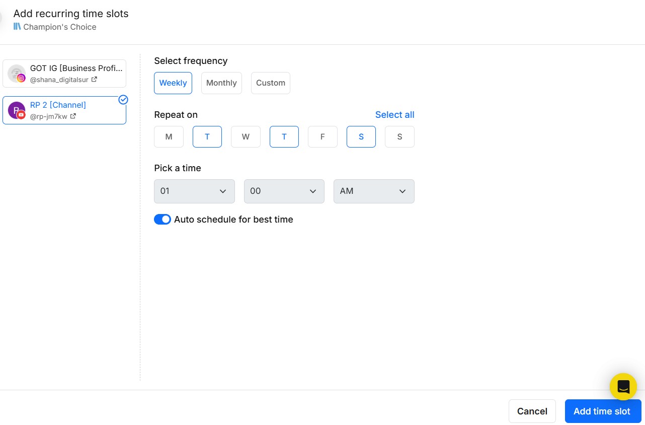 select frequency in recurring time slots