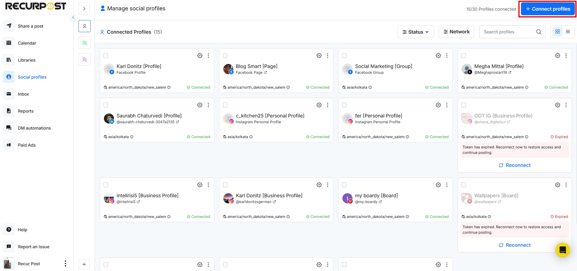 manage social profiles