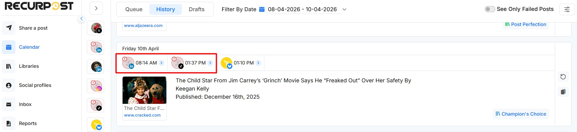 profile disconnected and post scheduled got error