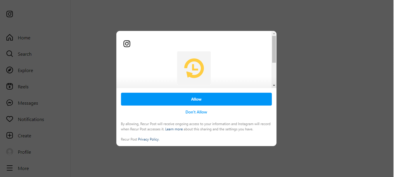 Click on ‘Allow’ and you’ll be redirected back to RecurPost