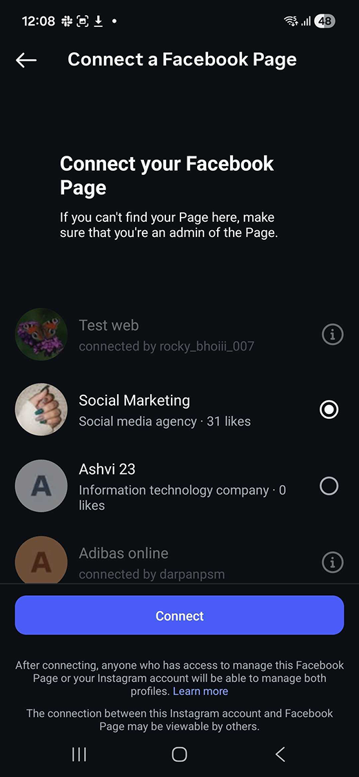 Connect your facebook page