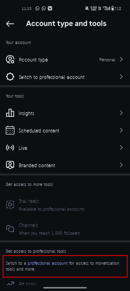 create Instagram business account