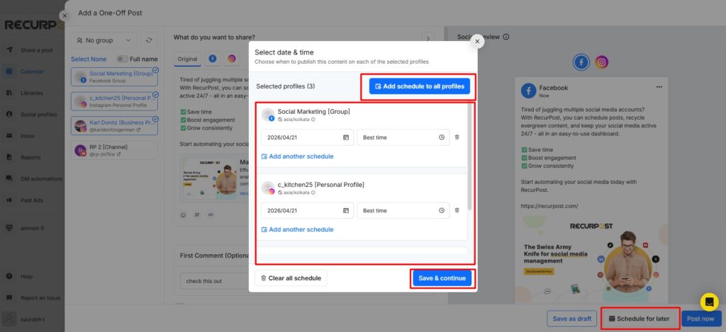 schedule customized post - one-off post