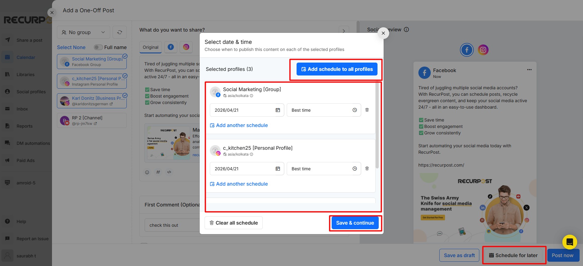 schedule customized post - one-off post