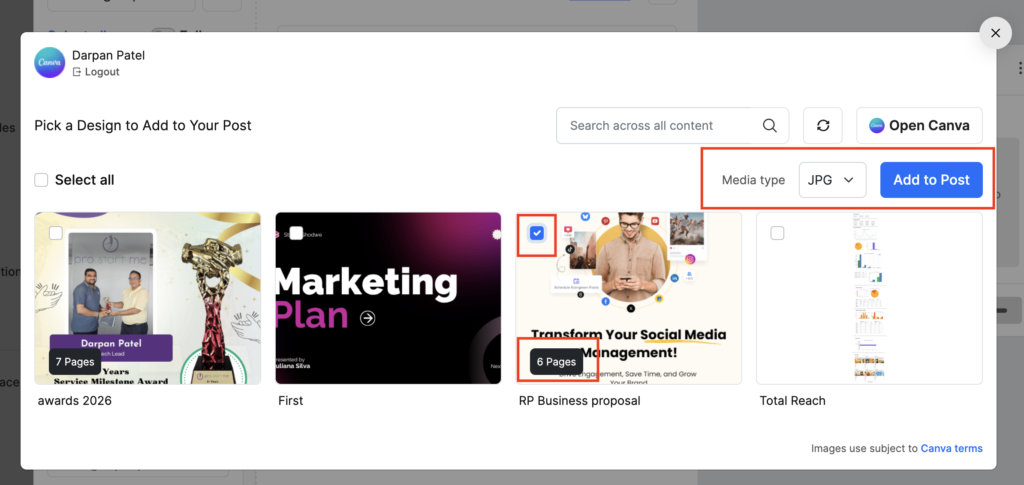 Add Canva image to post