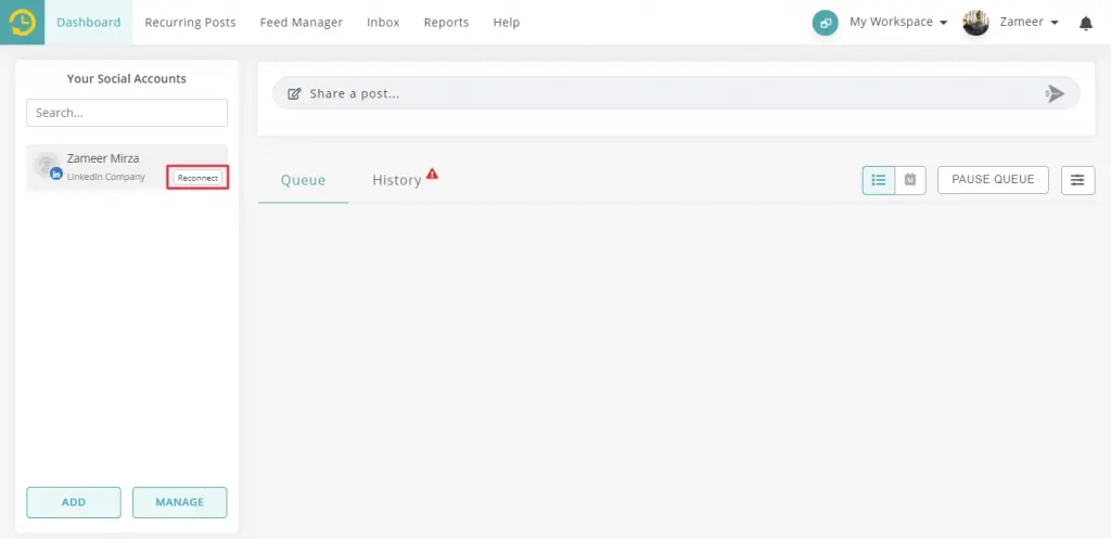 Social account token expired reconnect