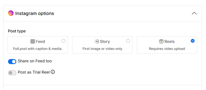 instagram options - reels
