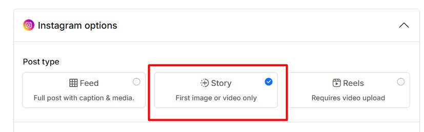 instagram options - story