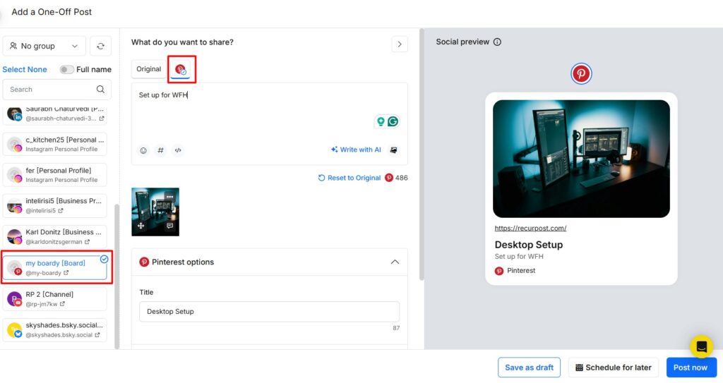 pinterest one-off post