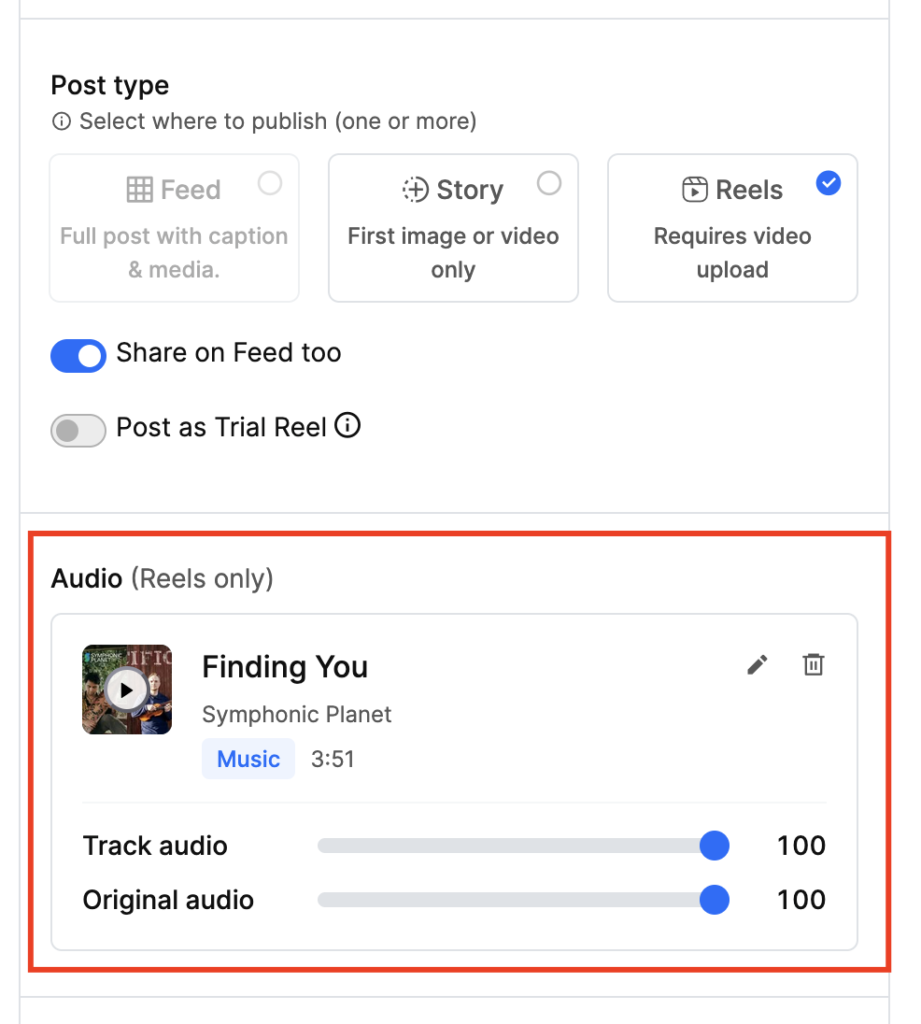 set insta audio volume
