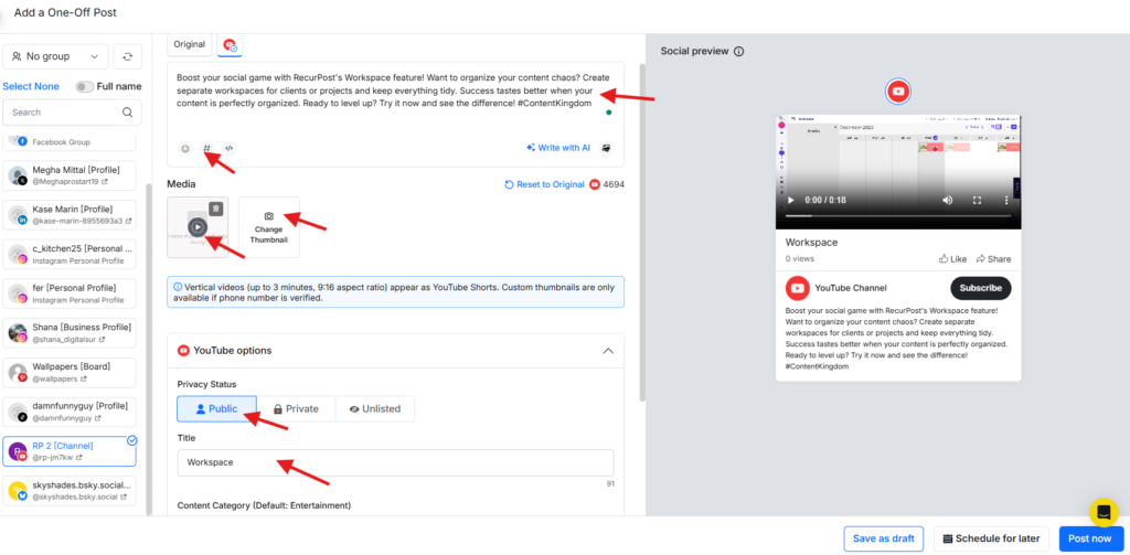 customization option on post