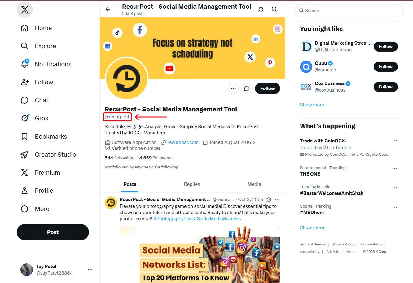 Recurpost Twitter page