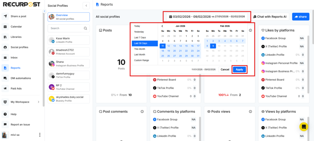custom date in reports