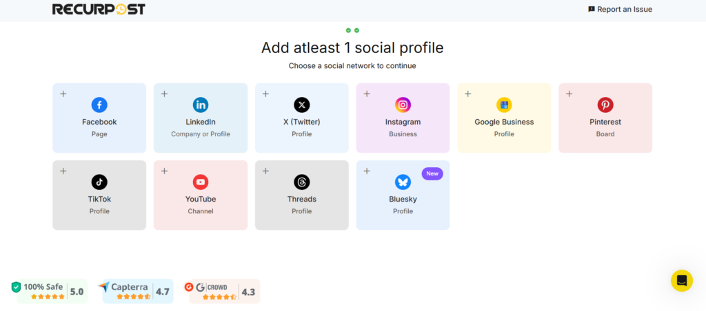 add atleast 1 social profile