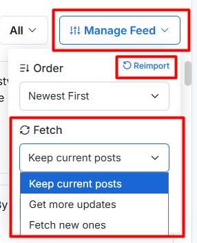 fetch while reimporting the content from feed
