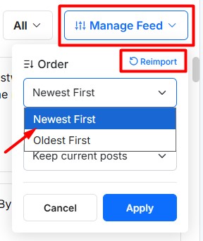 set order while reimporting the feed