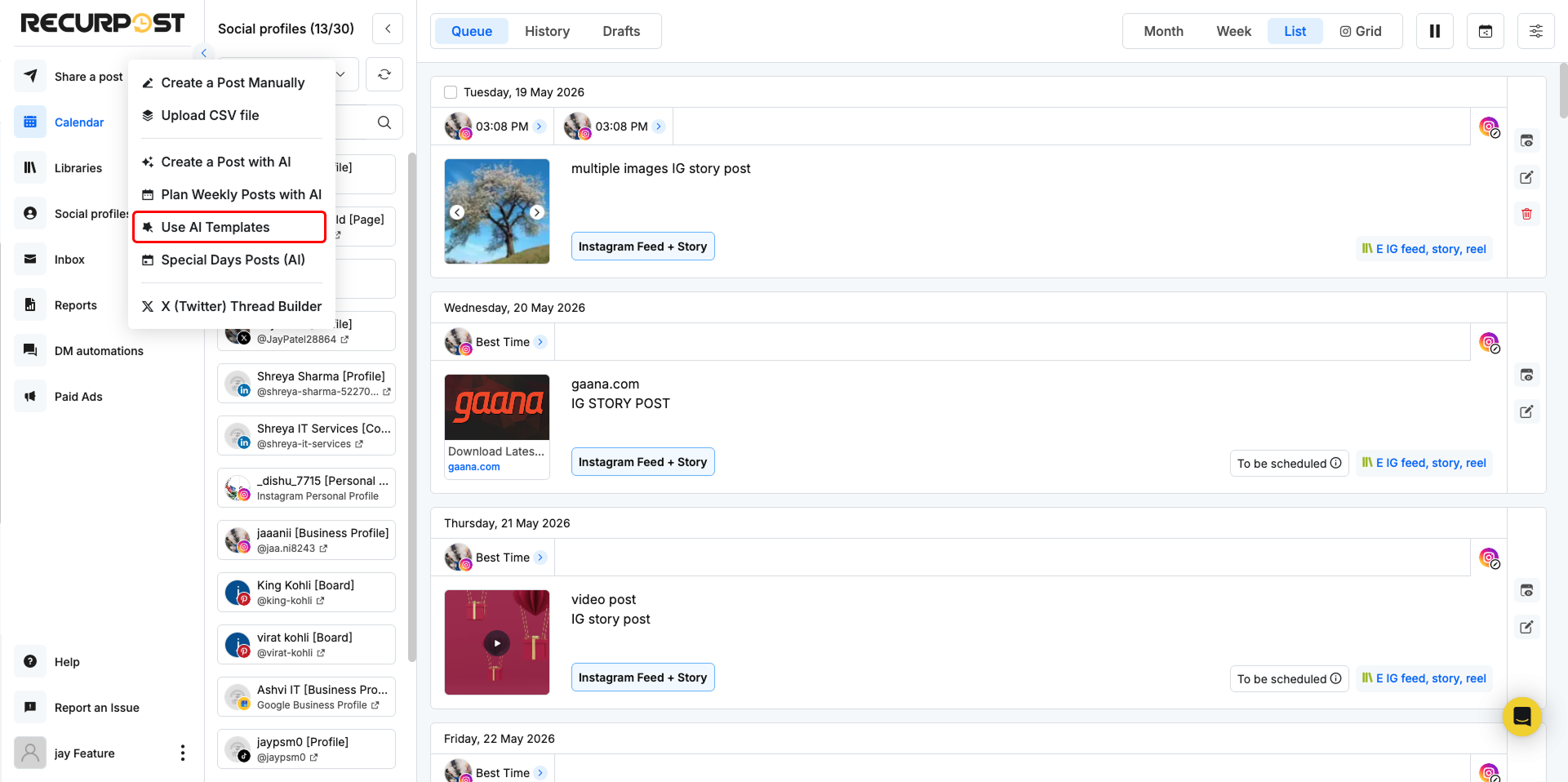 Create social posts with RecurPost AI templates