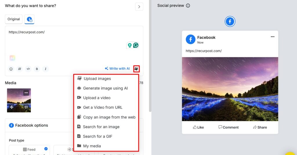 upload media to facebook post