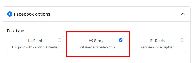 facebook options - story