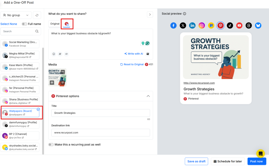 Share a post manually option