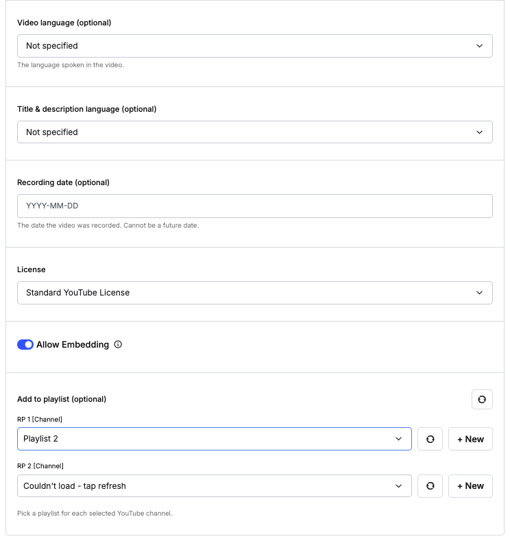 youtube advance publishing options