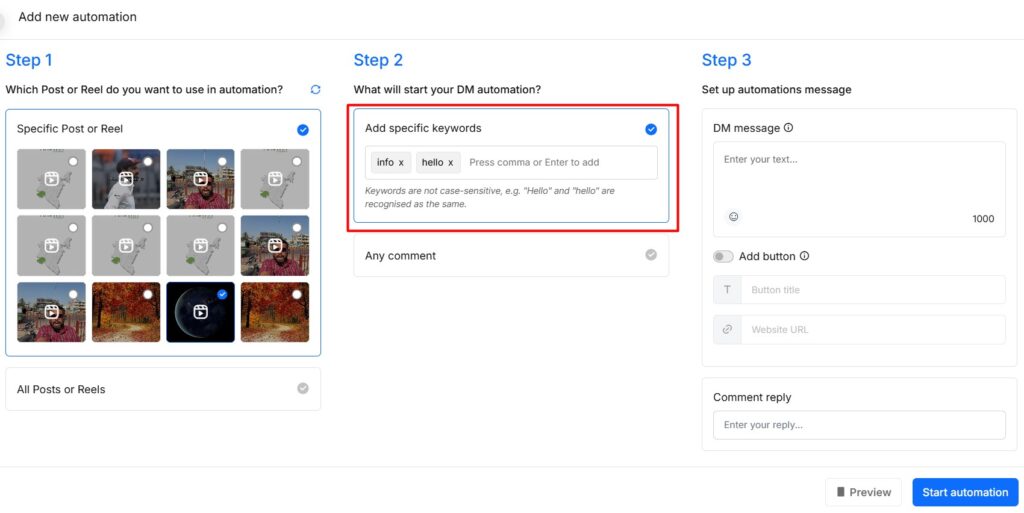 Add specific keywords for DM Automation