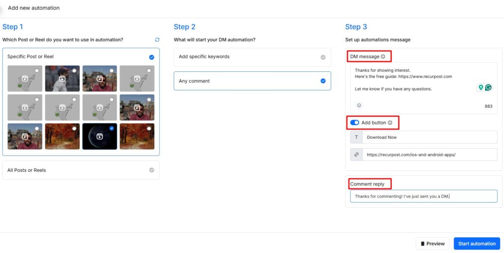 Set Up the Automation Message