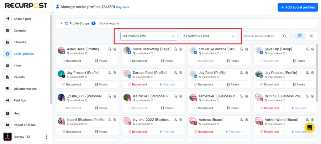 How to find social profile filter step 2