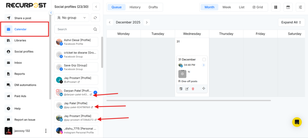 Quick Social Account Link Calendar Tab 