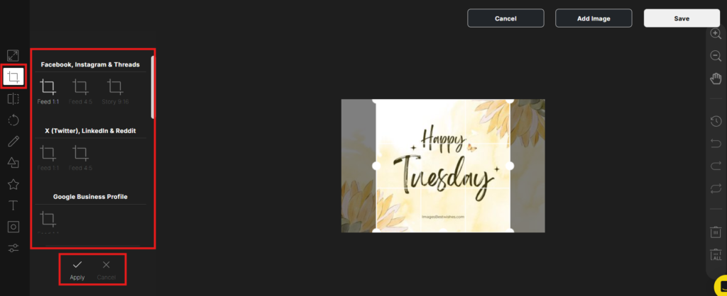 Crop with social media presets