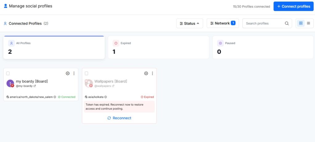 pinterest boards in social profile