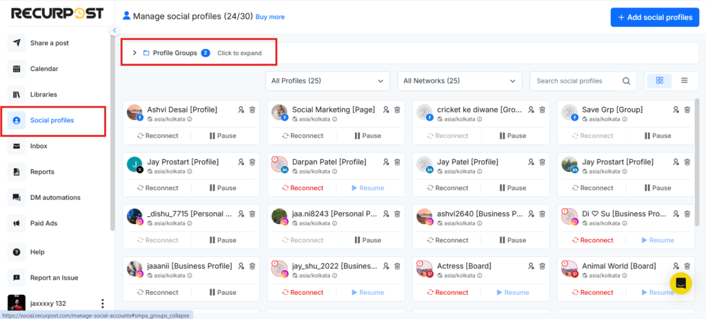 How to Create a Social Profile Group with the Social Profiles Tab step 1