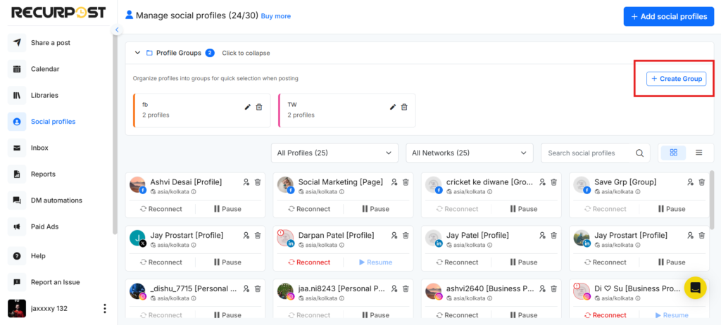 How to Create a Social Profile Group with the Social Profiles Tab step 2