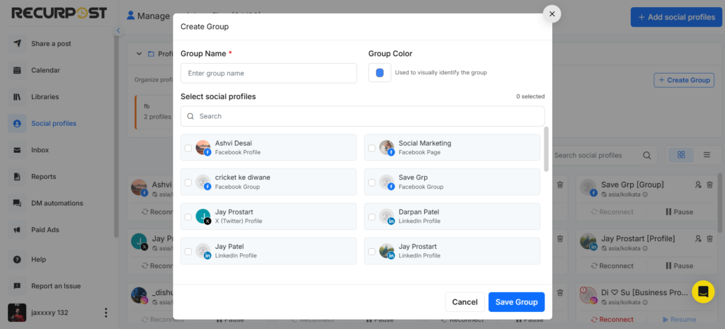 How to Create a Social Profile Group with the Social Profiles Tab step 3
