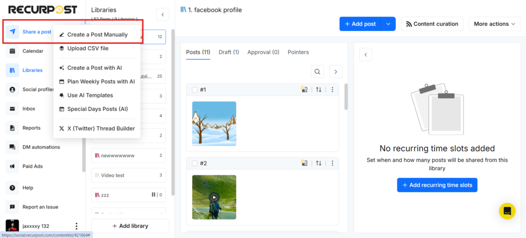 How to Create an Instagram Trial Reel from RecurPost Step 1