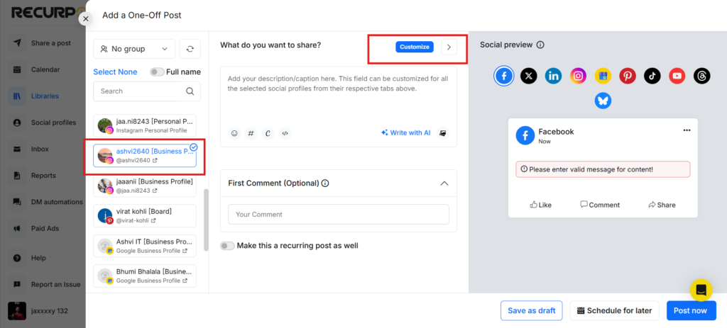 How to Create an Instagram Trial Reel from RecurPost Step 2