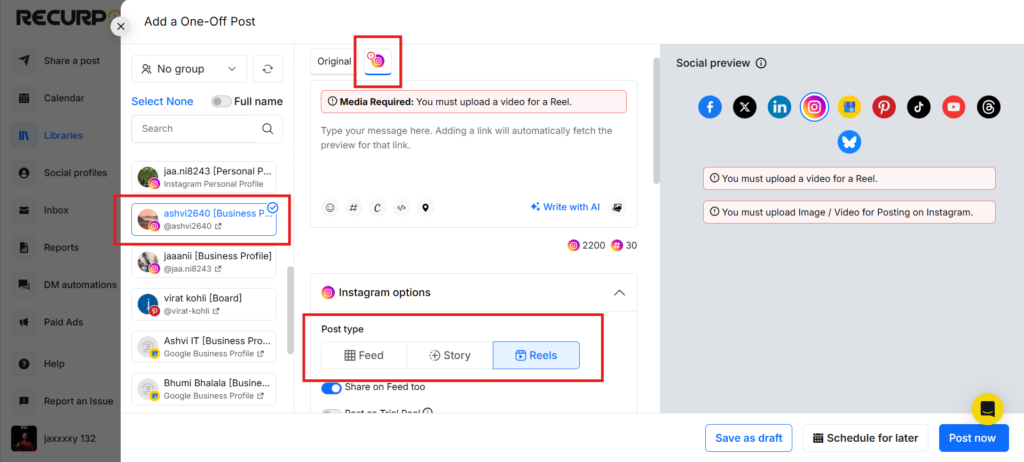 How to Create an Instagram Trial Reel from RecurPost Step 3