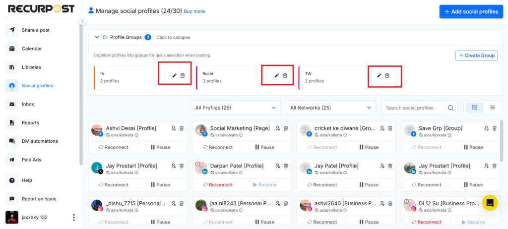 How to Edit or Delete a Social Profile Group