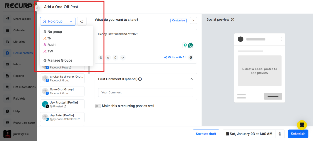 How to Use a Social Profile Group While Posting