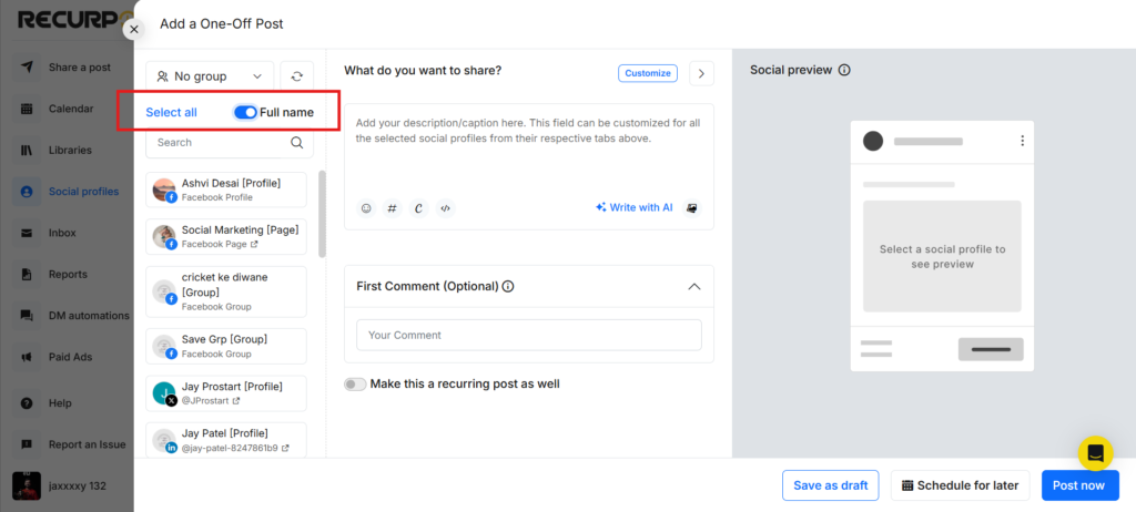 Show full name toggle