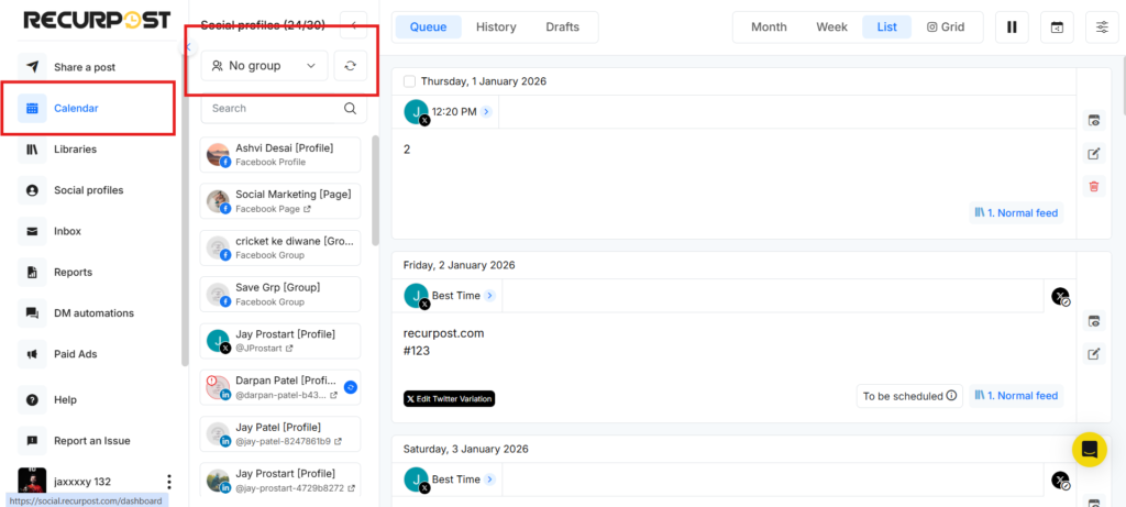 Social Profile Groups in Calendar